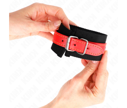 KINK - NYLON WRIST RESTRAINTS BLACK WITH LEATHERETTE RED ADJUSTABLE 19-24 CM X 5.5 CM