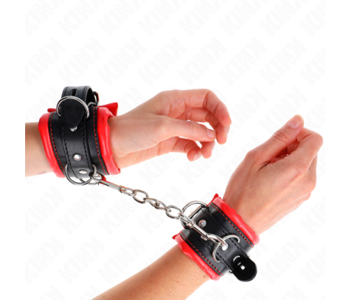 KINK - HEAVY WRIST RESTRAINTS WITH RED FUR LINED ADJUSTABLE 20-30 CM X 6 CM