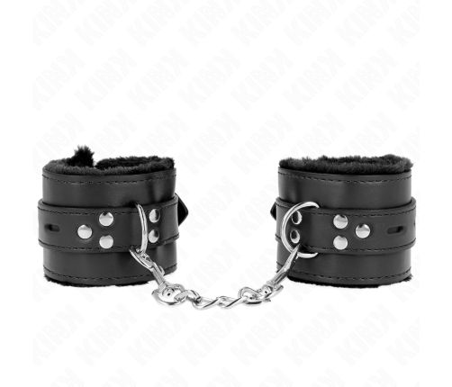 KINK - FUR LINED WRIST RESTRAINTS WITH SQUARE HOLES BLACK AND BLACK BELT ADJUSTABLE 17-29 CM X 6 CM