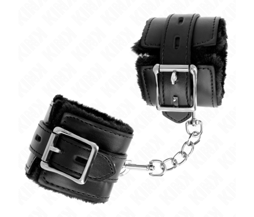 KINK - FUR LINED WRIST RESTRAINTS WITH SQUARE HOLES BLACK AND BLACK BELT ADJUSTABLE 17-29 CM X 6 CM