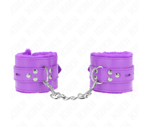KINK - FUR LINED WRIST RESTRAINTS WITH SQUARE HOLES PURPLE AND PURPLE BELT ADJUSTABLE 17-29 CM X 6 CM