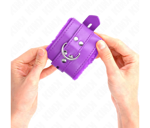 KINK - FUR LINED WRIST RESTRAINTS WITH SQUARE HOLES PURPLE AND PURPLE BELT ADJUSTABLE 17-29 CM X 6 CM