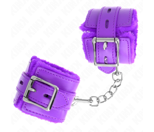 KINK - FUR LINED WRIST RESTRAINTS WITH SQUARE HOLES PURPLE AND PURPLE BELT ADJUSTABLE 17-29 CM X 6 CM