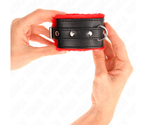 KINK - PREMIUM FUR LINED WRIST RESTRAINTS RED WITH BLACK BELT ADJUSTABLE 17-29 CM X 6 CM