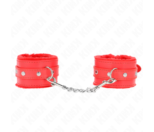 KINK - PREMIUM FUR LINED WRIST RESTRAINTS RED WITH RED BELT ADJUSTABLE 17-29 CM X 6 CM
