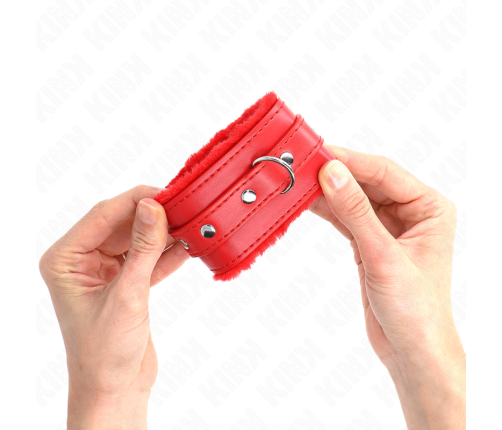 KINK - PREMIUM FUR LINED WRIST RESTRAINTS RED WITH RED BELT ADJUSTABLE 17-29 CM X 6 CM