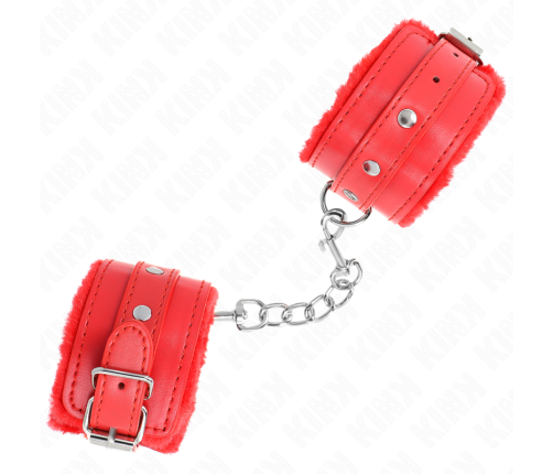 KINK - PREMIUM FUR LINED WRIST RESTRAINTS RED WITH RED BELT ADJUSTABLE 17-29 CM X 6 CM