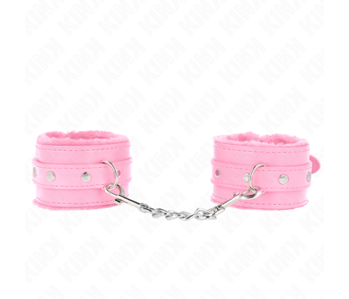 KINK - PREMIUM FUR LINED WRIST RESTRAINTS PINK WITH PINK BELT ADJUSTABLE 17-29 CM X 6 CM