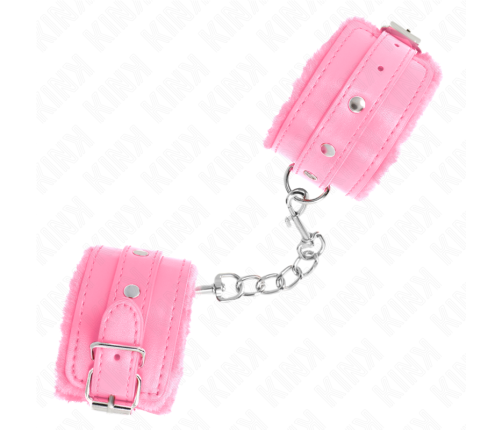 KINK - PREMIUM FUR LINED WRIST RESTRAINTS PINK WITH PINK BELT ADJUSTABLE 17-29 CM X 6 CM