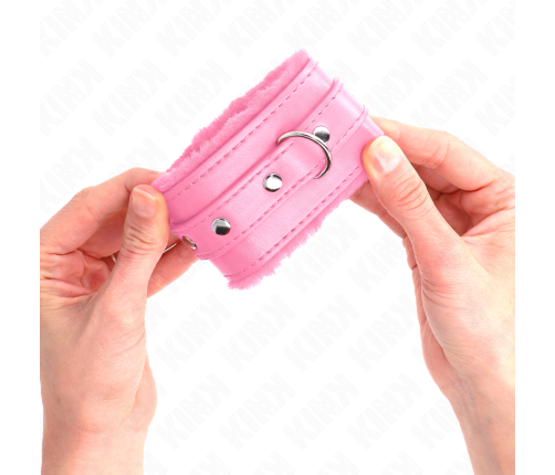 KINK - PREMIUM FUR LINED WRIST RESTRAINTS PINK WITH PINK BELT ADJUSTABLE 17-29 CM X 6 CM