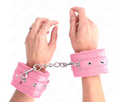 KINK - PREMIUM FUR LINED WRIST RESTRAINTS PINK WITH PINK BELT ADJUSTABLE 17-29 CM X 6 CM