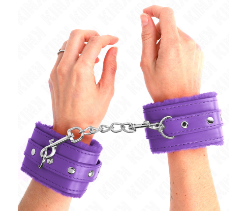 KINK - PREMIUM FUR LINED WRIST RESTRAINTS PURPLE WITH PURPLE BELT ADJUSTABLE 17-29 CM X 6 CM
