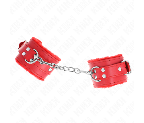 KINK - FUR LINED WRIST RESTRAINTS RED WITH RED BELT ADJUSTABLE 17-29 CM X 6 CM