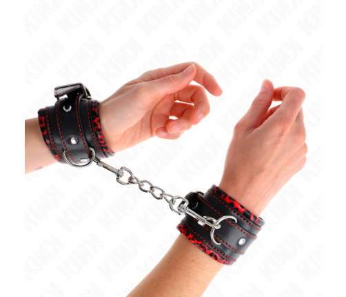 KINK - FUR LINED WRIST RESTRAINTS RED / BLACK ADJUSTABLE 17-29 CM X 6 CM