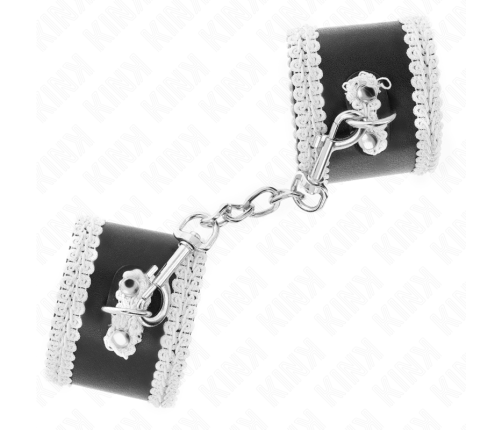 KINK - BLACK WRIST RESTRAINTS WITH WHITE DECORATE LACE ADJSUTABLE 20-23 CM X 5.5 CM