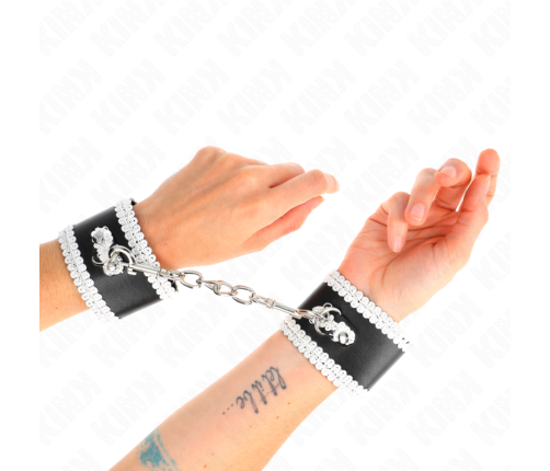 KINK - BLACK WRIST RESTRAINTS WITH WHITE DECORATE LACE ADJSUTABLE 20-23 CM X 5.5 CM