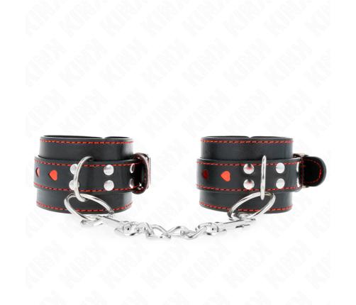 KINK - BLACK WRIST RESTRAINTS WITH RED HEART INLAY ADJUSTABLE 21-28 CM X 5.5 CM