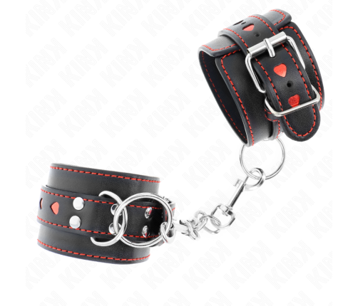 KINK - BLACK WRIST RESTRAINTS WITH RED HEART INLAY ADJUSTABLE 21-28 CM X 5.5 CM