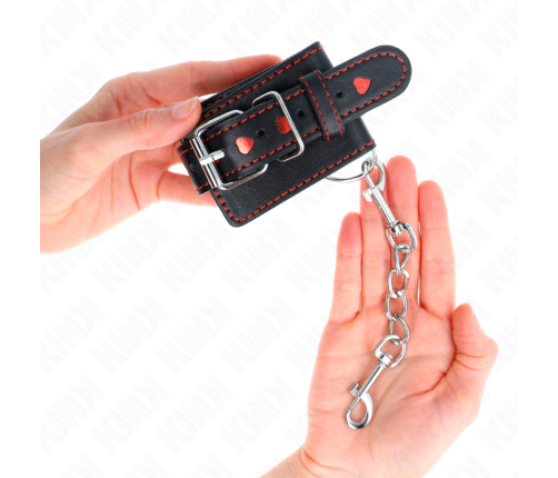 KINK - BLACK WRIST RESTRAINTS WITH RED HEART INLAY ADJUSTABLE 21-28 CM X 5.5 CM