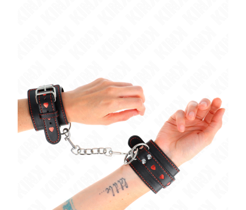 KINK - BLACK WRIST RESTRAINTS WITH RED HEART INLAY ADJUSTABLE 21-28 CM X 5.5 CM