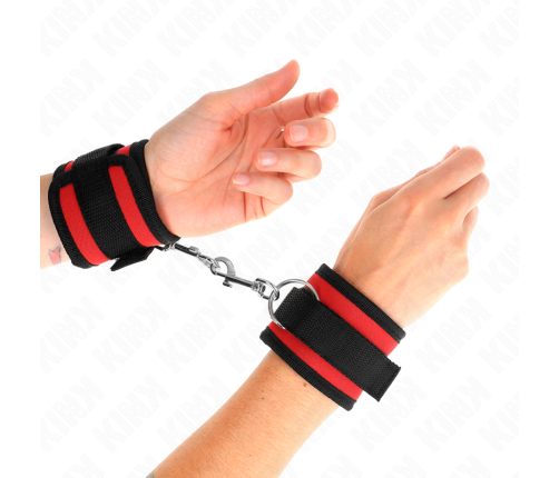 KINK - NYLON BIND HOOK&LOOP WRIST RESTRAINTS RED-BLACK MODEL 2 ADJUSTABLE 18-35 CM X 6 CM