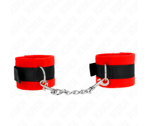 KINK - BEGINNER FUR HAND CUFFS BLACK-RED 30 X 7 CM