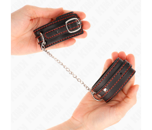 KINK - SMALL WRIST RESTRAINTS BLACK WITH RED LINING ADJUSTABLE 14-24 CM X 3.5 CM