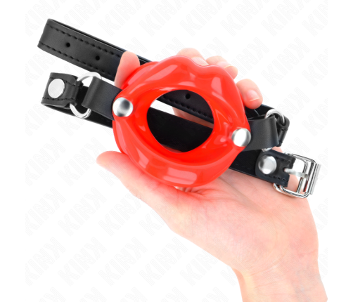 KINK - LIP 8 CM GAG WITH RED LEATHERETTE STRAP 63 x 2 CM ADJUSTABLE 39-58 CM