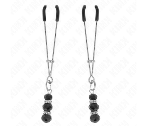 KINK - GOLD THIN NIPPLE CLAMPS WITH 3 BLACK GLASS BEADS 7 CM