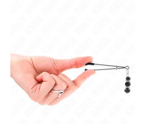 KINK - GOLD THIN NIPPLE CLAMPS WITH 3 BLACK GLASS BEADS 7 CM