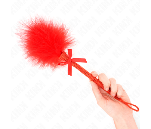 KINK - MASAJEADOR DE CUERDA DE NAILON CON PLUMAS PARA COSQUILLAS Y LAZO ROJO 25 CM