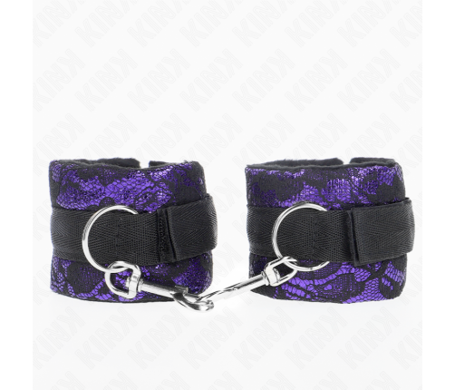 KINK - SHORT VELVET LACE WRIST RESTRAINTS AND NYLON BIND PURPLE / BLACK 23 X 6.5 CM