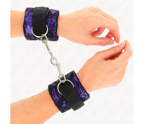 KINK - SHORT VELVET LACE WRIST RESTRAINTS AND NYLON BIND PURPLE / BLACK 23 X 6.5 CM