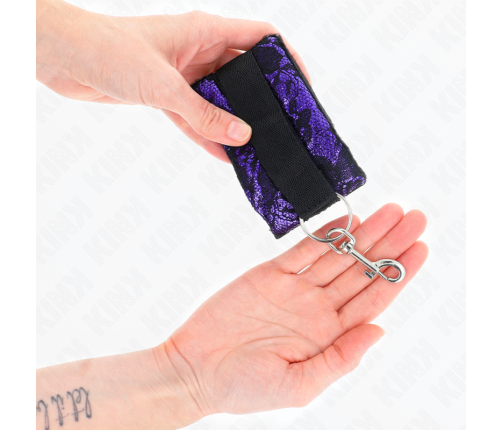 KINK - SHORT VELVET LACE WRIST RESTRAINTS AND NYLON BIND PURPLE / BLACK 23 X 6.5 CM