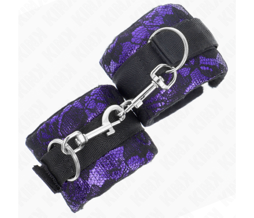 KINK - SHORT VELVET LACE WRIST RESTRAINTS AND NYLON BIND PURPLE / BLACK 23 X 6.5 CM