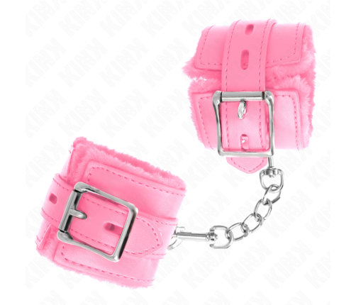 KINK - FUR LINED WRIST RESTRAINTS WITH SQUARE HOLES PINK AND PINK BELT ADJUSTABLE 17-29 CM X 6 CM