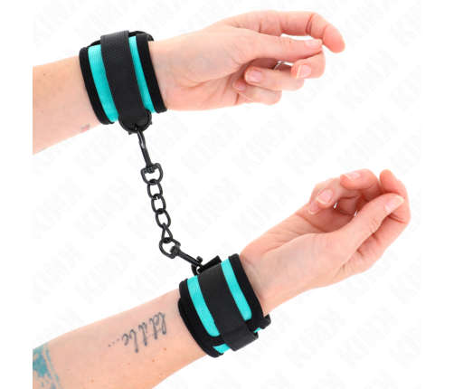 KINK - HOOK AND LOOP NYLON BIND WRIST RESTRAINTS BLACK-BLUE ADJUSTABLE 18-32 CM X 5 CM