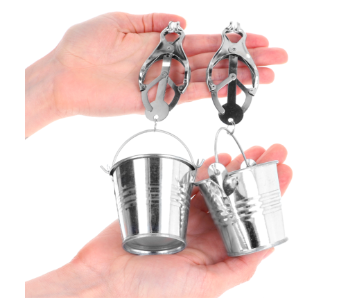 KINK - JAPANESE CLOVER NIPPLE CLAMPS WITH BUCKETS SILVER