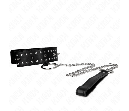 KINK - NECKLACE WITH LEASH 65 CM WITH SILVER STUDS MODEL 1 ADJUSTABLE 36-43 CM X 5 CM