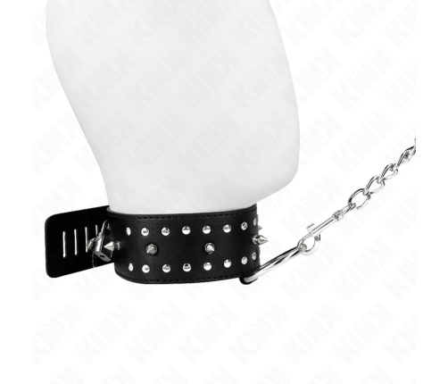 KINK - NECKLACE WITH LEASH 65 CM WITH SILVER STUDS MODEL 1 ADJUSTABLE 36-43 CM X 5 CM
