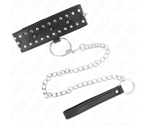 KINK - NECKLACE WITH LEASH 65 CM WITH SILVER STUDS MODEL 1 ADJUSTABLE 36-43 CM X 5 CM