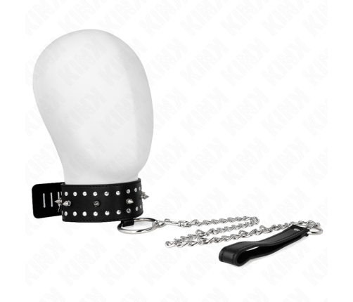 KINK - NECKLACE WITH LEASH 65 CM WITH SILVER STUDS MODEL 1 ADJUSTABLE 36-43 CM X 5 CM