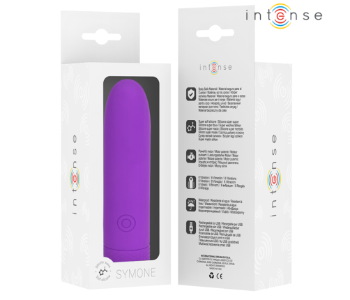 INTENSE - SYMONE USB RECHARGEABLE VIBRATING BULLET 8 VIBRATIONS PURPLE 10 X 2.2 CM