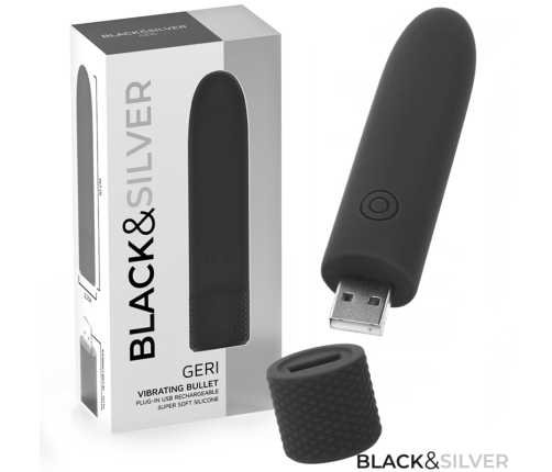 BLACK & SILVER - GERI USB RECHARGEABLE VIBRATING BULLET 8 VIBRATIONS BLACK 10 X 2.2 CM