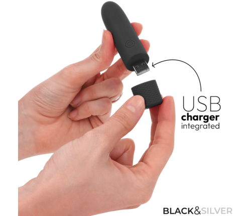 BLACK & SILVER - GERI USB RECHARGEABLE VIBRATING BULLET 8 VIBRATIONS BLACK 10 X 2.2 CM