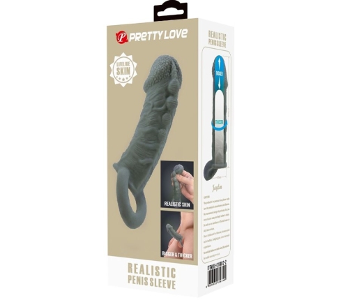 PRETTY LOVE - FUNDA REALÍSTICA ALARGADORA Y RETARDANTE PARA PENE GRIS
