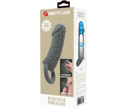 PRETTY LOVE - FUNDA REALÍSTICA ALARGADORA Y RETARDANTE PARA PENE MODELO 2 GRIS