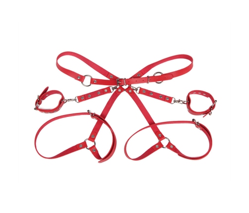 SUBBLIME - 953706 HANDCUFFS WITH BONDAGE BELT RED ONE SIZE