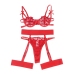 SUBBLIME - 954321 HEART PRINT BRA + THONG + GARTER BELT RED S/M