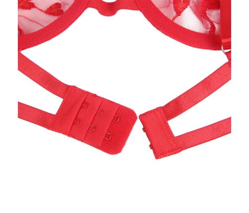 SUBBLIME - 954321 HEART PRINT BRA + THONG + GARTER BELT RED S/M